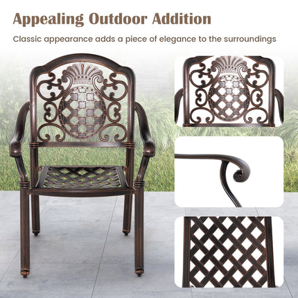 Patio Cast Aluminum Dining Chairs Set of 2 Metal Armchairs Stackable-Copper