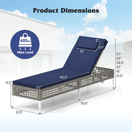 2 Pieces Patio Chaise Lounge Chair with 6-Level Adjustable Backrest and Headrest for Poolside-Navy