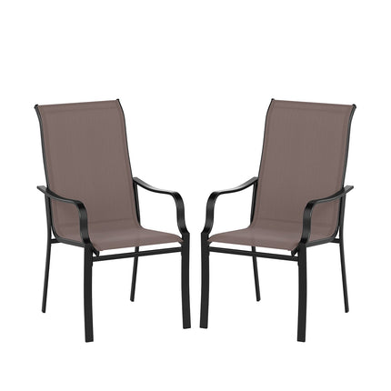 Patio Dining Chair Set of 2 with Wide Seat and Heavy-Duty Metal Frame-Brown