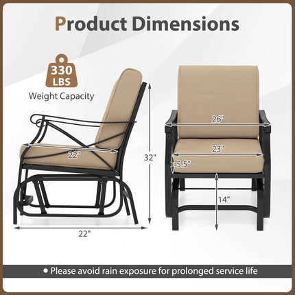 Patio Glider Rocking Chair with Metal Frame and Thick Cushions-Brown