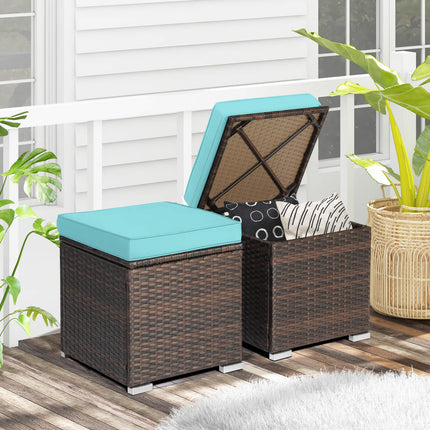 2 Pieces Patio Ottoman with Hidden Storage Space-Mix Grey