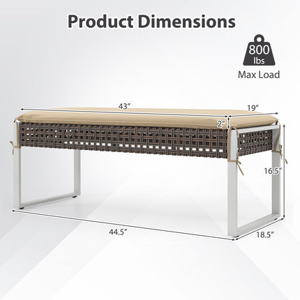 43 Inch Patio Rectangle Ottoman Pack of 2 with Metal Legs and Seat Cushion-Beige