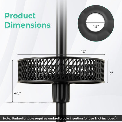 Patio Umbrella Table Tray Adjustable with Storage and Umbrella Poles-Black