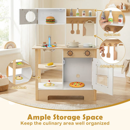 Play Kitchen Wooden Toy Kitchen Playset with Chalkboard Birthday Gift for Kids Aged 3 +