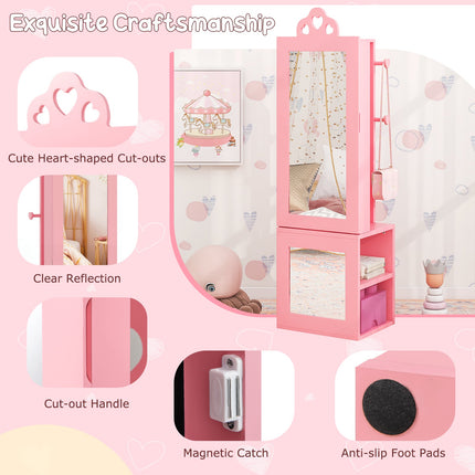 Princess Vanity Table and Stool Set Freestanding Jewelry Cabinet Armoire with Full-Length Mirror