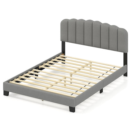 Queen Size Bed Frame with Adjustable Scalloped Tufted Headboard-Queen Size