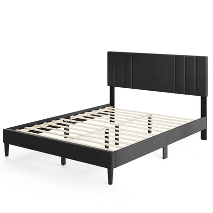 Full/Queen/Twin Size Bed Frame with Vertical Channel Tufted Headboard and Wooden Slats