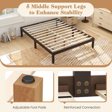 Queen Size Wood Bed Frame with Wooden Slats Support and Rubber Wood Legs