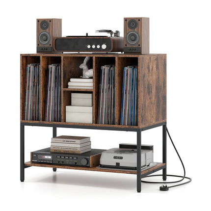 Record Player Stand with Charging Station and Metal Frame