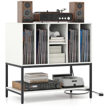 Record Player Stand with Charging Station and Metal Frame