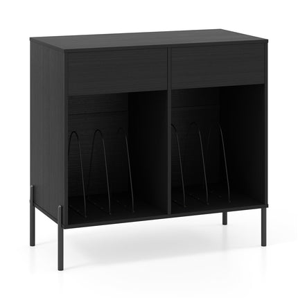 Record Player Stand with Power Outlets Double Wide Turntable Stand Vinyl Record Storage Table