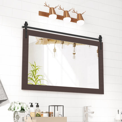 Rectangle Barn Door Style Wall Mounted Mirror with Solid Wood Frame