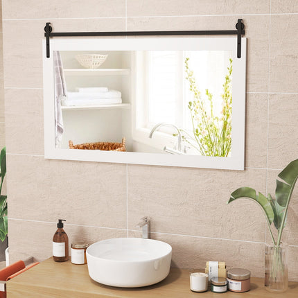 Rectangle Barn Door Style Wall Mounted Mirror with Solid Wood Frame