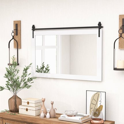 Rectangle Barn Door Style Wall Mounted Mirror with Solid Wood Frame