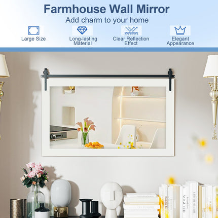 Rectangle Barn Door Style Wall Mounted Mirror with Solid Wood Frame