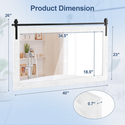 Rectangle Barn Door Style Wall Mounted Mirror with Solid Wood Frame