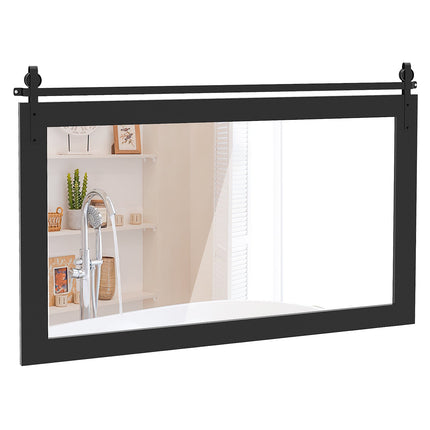 Rectangle Barn Door Style Wall Mounted Mirror with Solid Wood Frame