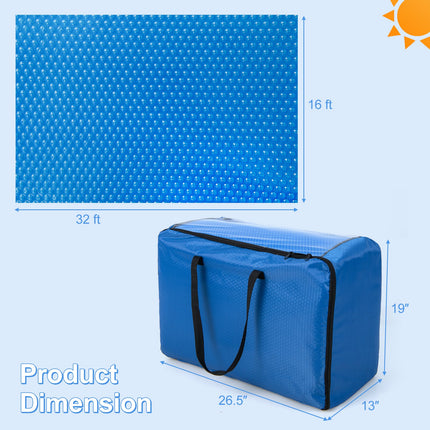 Rectangle Swimming Pool Cover 12-MIL Heat Retaining Pool Solar Blanket with Carrying Bag