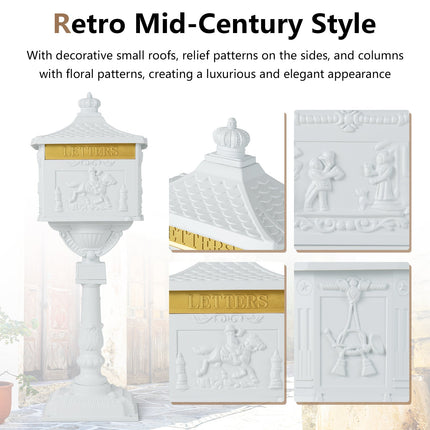 Retro Cast Aluminum Mailbox Security Postal Letter Box with Baffle Door
