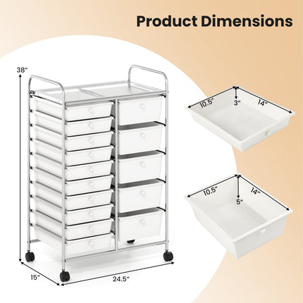Rolling Storage Cart 15-Drawer Trolley with Chrome Plated Metal Frame