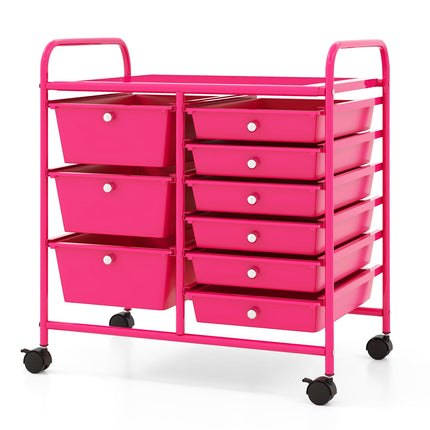 9-Drawer Rolling Storage Cart with Colorful Drawers and Metal Frame