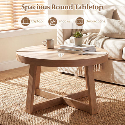 Round Coffee Table for Living Room 30 inch Farmhouse Accent Table with Study Rubber Wood Legs-Yellow