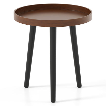 Mid Century Modern Round Side Sofa Coffee Table with Wooden Tray