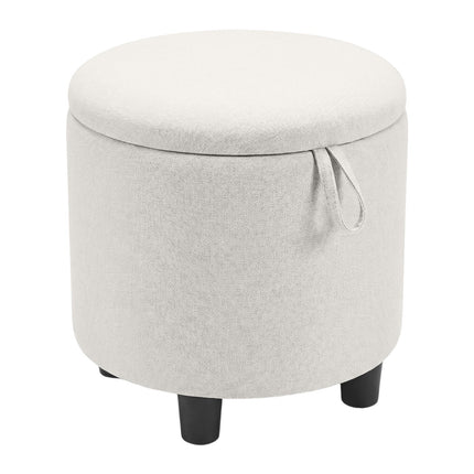 Round Storage Ottoman Linen Fabric Upholstered Footrest Stool
