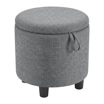 Round Storage Ottoman Linen Fabric Upholstered Footrest Stool