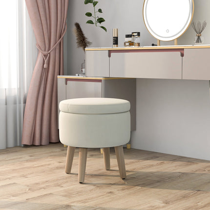 Round Storage Ottoman with Rubber Wood Legs and Adjustable Foot Pads