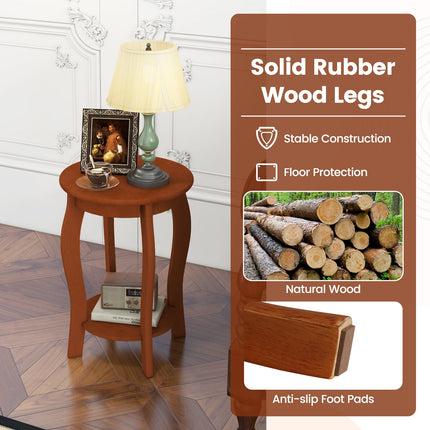 Set of 2 15 Inch 2-Tier Round End Table with Storage Shelf