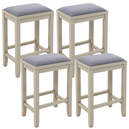 2 Pieces 25 Inch Upholstered Bar Stool Set with Solid Rubber Wood Frame and Footrest
