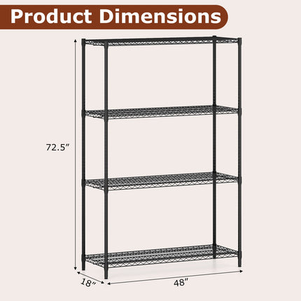 Set of 2 4-Tier Metal Storage Shelving Unit with V-Shaped Wire Rack-Black