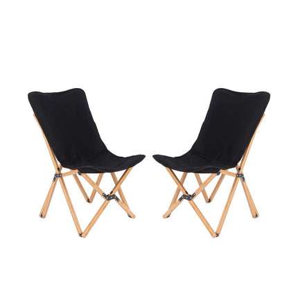 Set of 2 Bamboo Dorm Chair with Storage Pocket for Camping and Fishing