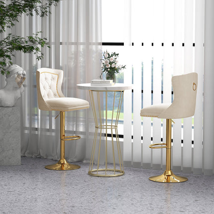 Set of 2 Bar Chairs with Footrest Electroplated Metal Base and Anti-Slip Ring