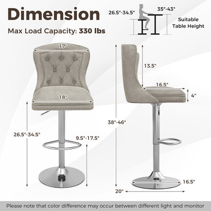 Set of 2 Bar Chairs with Footrest Electroplated Metal Base and Anti-Slip Ring