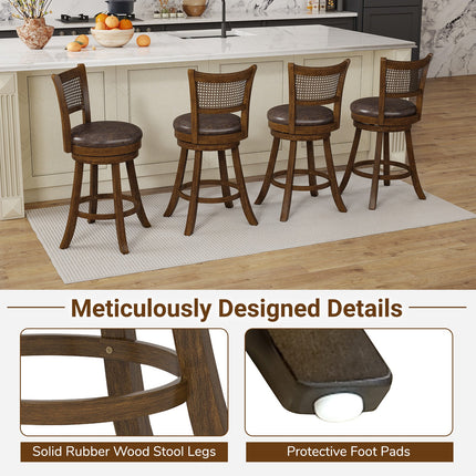 Set of 2 Bar Stools 25" Swivel Bar Chairs Leathaire Counter Height Stools-Brown