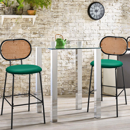 29.5 Inch Modern Faux Leather Bar Stools with Imitation Rattan Woven Backrest