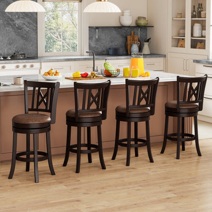 Set of 2 Bar Stools Swivel Bar Chairs with Footrest and Hollowed Backrest