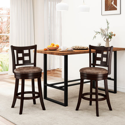 Set of 2 Bar Stools Swivel Bar Chairs with Footrest and Lattice Backrest