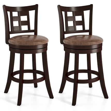 Set of 2 Bar Stools Swivel Bar Chairs with Footrest and Lattice Backrest