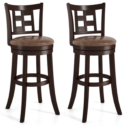 Set of 2 Bar Stools Swivel Bar Chairs with Footrest and Lattice Backrest