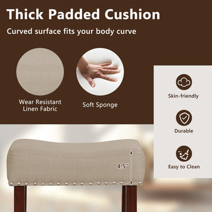29 Inch Set of 2 Height Upholstered Bar Stool with Solid Rubber Wood Legs and Footrest-Gray