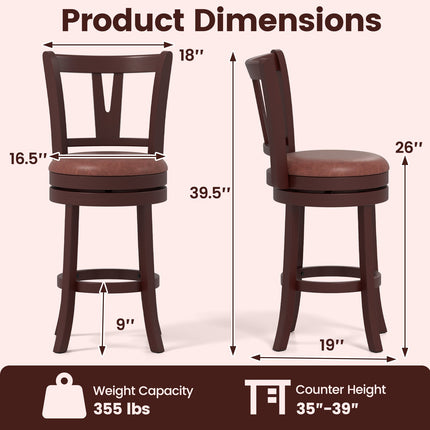 Set of 2 Counter Height Swivel Barstools with High Backs and Footrests