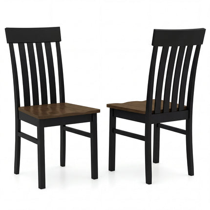 Set of 2 Kitchen Armless Dining Chairs with Slatted High Backrests-White