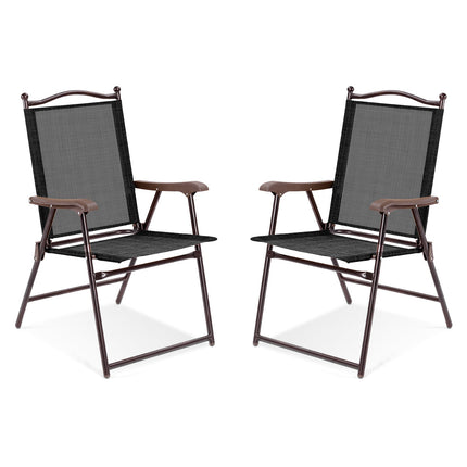 Set of 2 Patio Folding Sling Back Camping Deck Chairs