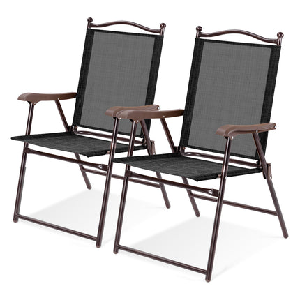 Set of 2 Patio Folding Sling Back Camping Deck Chairs