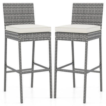 Set of 2/4 Patio Wicker Barstools with Soft Seat Cushion and Cozy Footrest