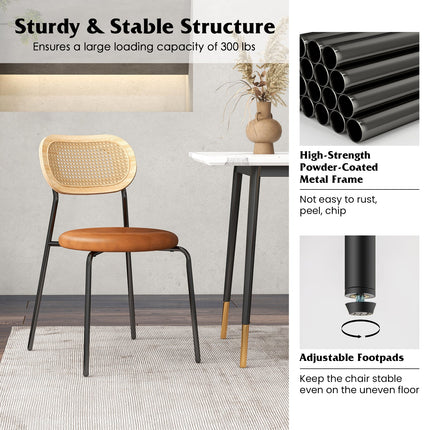 Set of 2 Rattan Dining Chair with Metal Legs