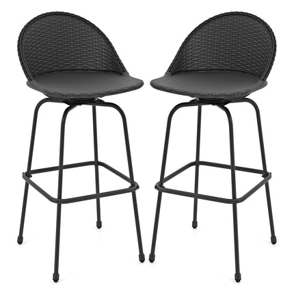 Set of 2 Rattan Swivel Barstools with Curved Back-Black